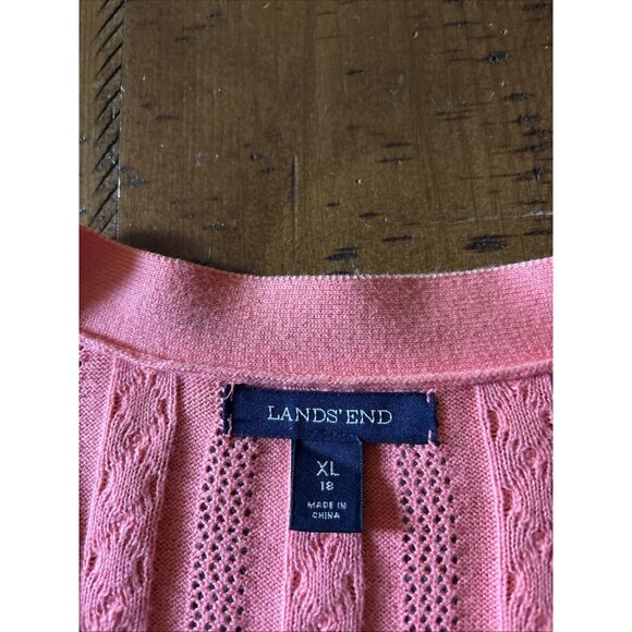 Lands' End Womens Orange Coral Ribbed Trim Cotton Button Cardigan XL 18 - Picture 4 of 6